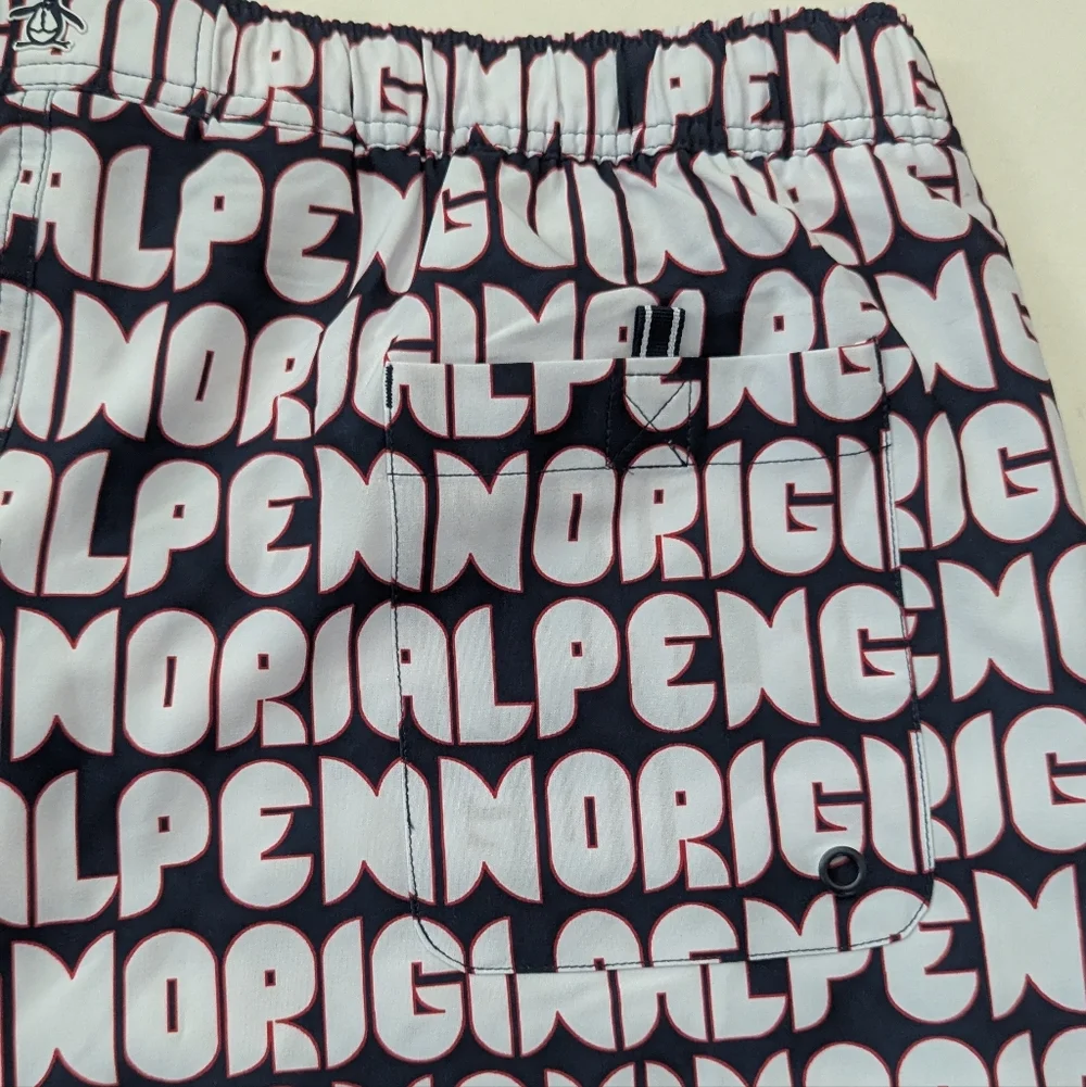 ORIGINAL PENGUIN All Over Print Volley Swim Trunk Dark Sapphire Size XL NWT